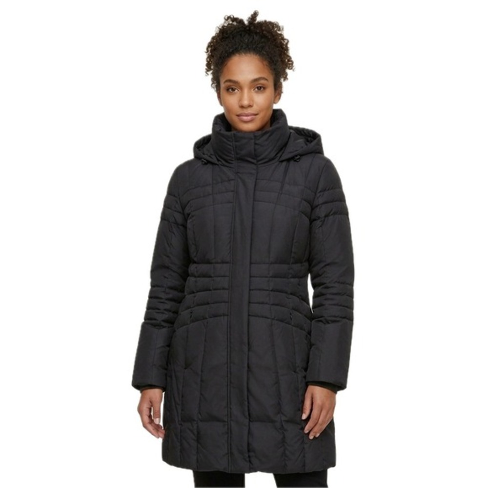 Womens Black Long Winter Coat Knee Length‎ Warm Jacket Calvin Klein Size XL